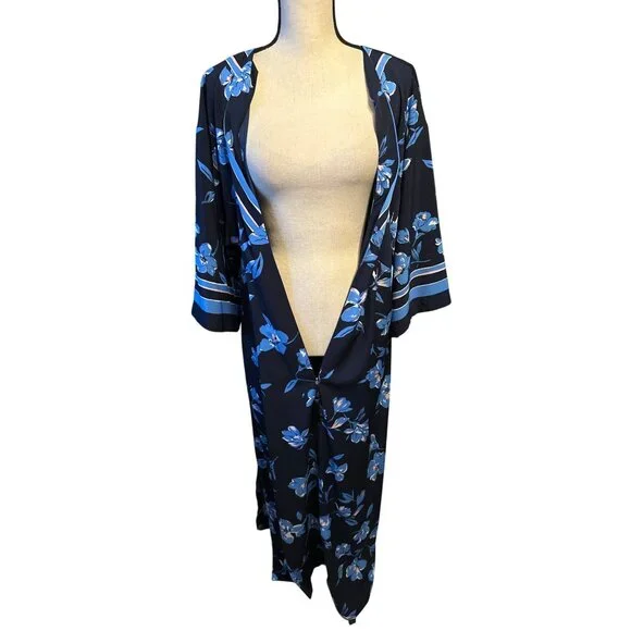 Oscar de la Renta Black and Blue Floral Maxi Dress - Picture 3 of 8